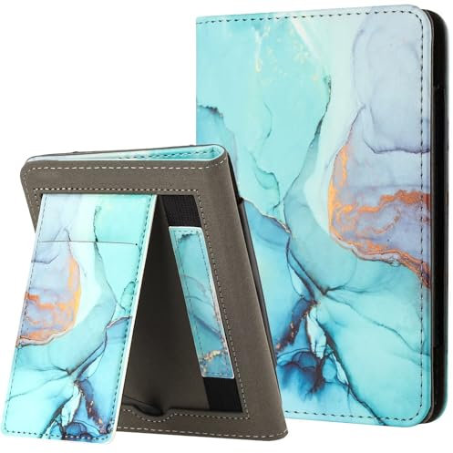 MOKASE Hülle für 6 Zoll Kindle Paperwhite 5/6/7. Generation 2012,2013,2015,2016 (Modell: EY21/DP75SDI), Schlau Schlaf/Aufwach mit Handschlaufe & Kartenfach für Kindle Paperwhite, Green Marble