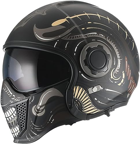 Kcolic Motorrad Helme, Motocrosshelme Full Face Touring Motorrad Vintage Helm Klapphelme Rennhelm Mit Motorradhandschuhen Motorhelm Persönlichkeit ECE Zertifizierter A,M=53-54CM
