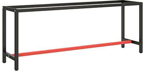 Homgoday Telaio Banco da Lavoro Nero e Rosso Opaco 210x50x79 cm Metallo, Banco Tavolo da Lavoro per Garage Officina