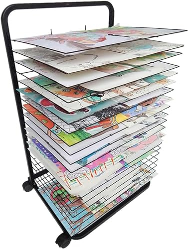 Trockenständer – Mobiler Kunst-Trockenständer, zusammenklappbarer Ölgemälde-Lufttrocknungsständer für Klassenzimmer, Stabiler Metall-Kunstständer, mit 360-Grad-Universalrädern Kunst-Trockenständer,