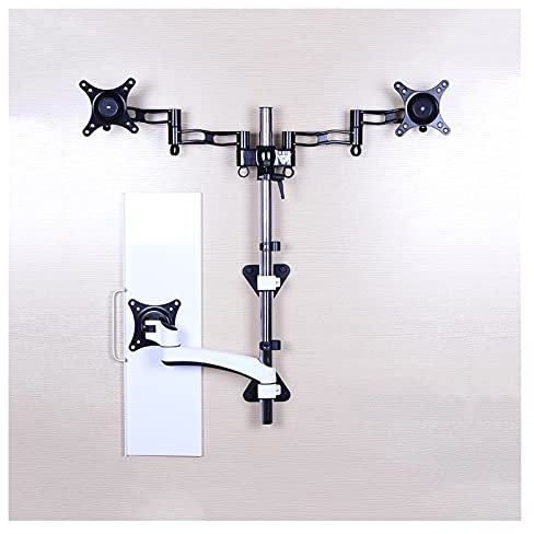 Monitor Desk Mount 15-27display Stand Wall-mounted Dual Monitor Desk Mount Stand with Tray Height-adjustable Wall Monitor Mount Arm,Each Arm Holds Up to 17.6 Lbs Computer Monitor Stand Holder