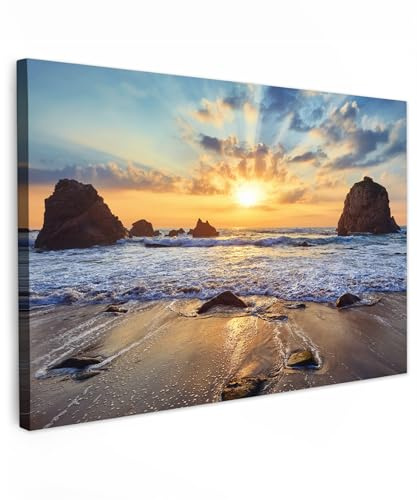 MuchoWow© Cuadros Decoracion Salon Modernos para Dormitorios Cuadro | 120x80 cm - Decorativos de Lienzos Decorativo Pared Dormitorio Matrimonio Atardecer - Mar - Playa - Paisaje
