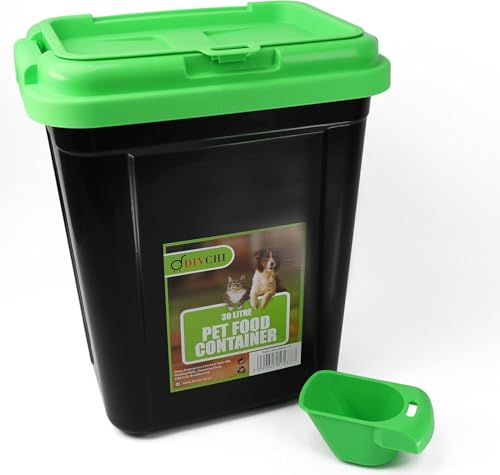 Home Beauty 30L Pet Food Storage Container Flip Top Locking System With Integrated Scoop Plastic Birds Airtight Pet Dog Cat Animal Dry Food 15 KG Dispenser Bin (Green, 30 L)