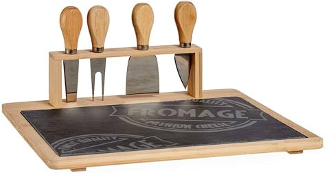 Tabla quesos bambu y pizarra con 4 cuchi colección KINVARA