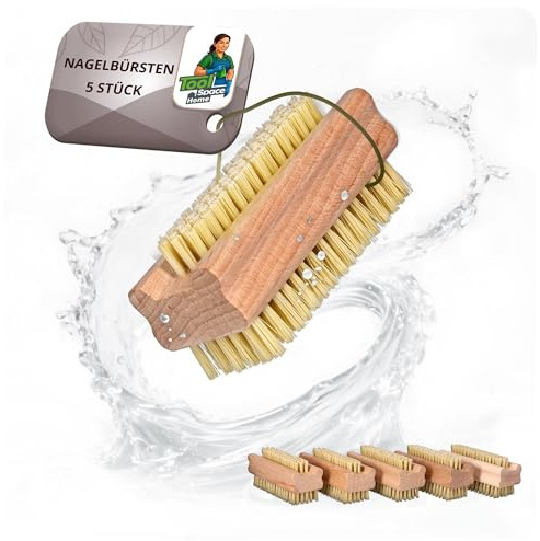 ToolSpace Nagelbürste 5x Handbürste Holz Feste Starke Borsten Fingerbürste | Mix Agawa Tapica Handwaschbürste Doppelseitig Nail Brush Reinigen Schmutz - Förderung Durchblutung, Fuß- Handmassage