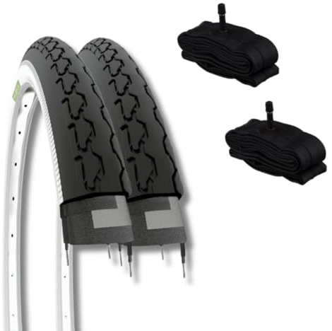 ECOVELO 2 Copertoni + 2 Camere D'aria America 2 Cubiertas de 24 x 1 3/8, Blanco/Negro, 24
