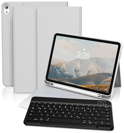 zoyu Hülle mit Tastatur für iPad Air 11 Zoll M4/M3/M2 (2026/2025/2024) & 10,9 Zoll Air 5/4 Generation 2022 2020, Abnehmbare kabellose Tastaturabdeckung, Auto Sleep/Wake, Grau