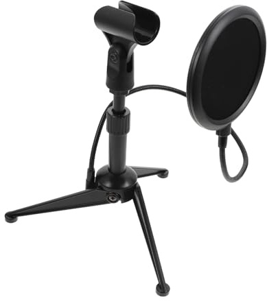 LALADEFIEE Blowout Screen Mic Microphone Stand Desk Tripod Support Filter Kit for Desktop Live Streaming Black