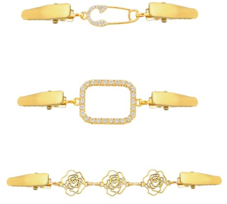 NHQ 3 Pièces Pince Vetement,Pinces à Cardigan,Cardigan Clip Pullover Clips,Clip pour Robe,Clips à Cardigan Rétro Pince à Pull Vintage Clips à Châle en Métal Clips,Broche à Pull Antique,Or