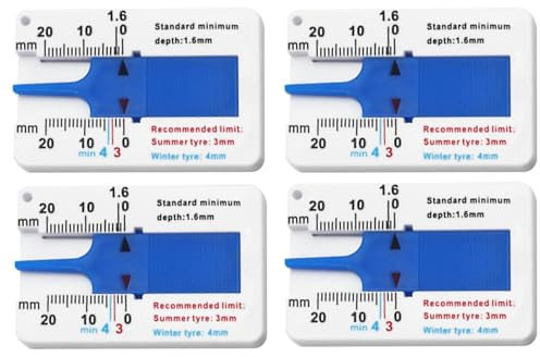 4 Profiltiefenmesser,0-20 Mm Kunststoff Tiefenmesser,Reifen Profiltiefenmesser,Kunststoff Reifenprofil Tiefenmesser,0 Bis 20 MM Tiefenmesser-Messschieber,Reifen Messbereich Profilmesser Reifen Tragbar
