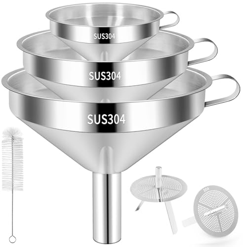 Imbuto in metallo in acciaio inossidabile, grande imbuto piccolo, set di 3 dimensioni, imbuti per uso alimentare per uso cucina per riempire liquidi, oli, succhi, ingredienti secchi in barattolo