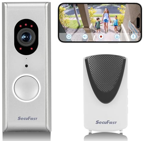 SecuFirst Türklingel mit Kamera mit Chime,Video Türklingel Kabelgebunden | WLAN Klingel Haustür Aussen Wasserdicht,64G-Speicherkarte,2-Wege-Audio,Silber