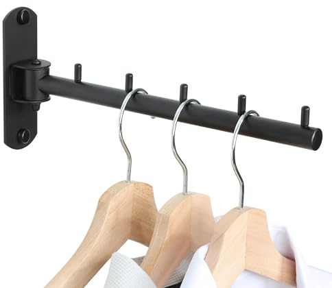 Mooche Wall Mounted Coat Rack Black Left-Right Swivel Clothes Rail Wall Mounted Type Mounted Drying Rack Stainless Steel Extending Laundry Rack for Wardrobe Bedroom Living Room 275MM