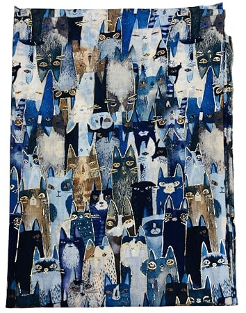 Walniverse Damenschal mit Katzenmotiv und Goldakzenten, Schal für Winter und Herbst, Geschenkidee für Frauen und Tierliebhaber, 200x70 cm, Braun/Blau/Grau