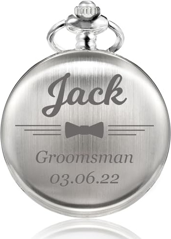 TREEWETO Taschenuhr mit Gravur zur Hochzeit Personalisierte Graviert Geschenk für Best Man Quarz Fobwatch Bräutigam Geschenke Für Hochzeit Trauzeuge Hochzeitsgeschenk