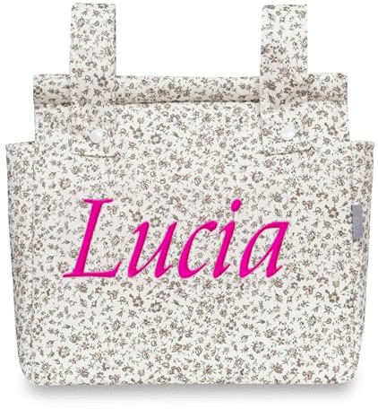 various - Talega para silla de Paseo Bolso Panera Carrito Bebe -Personalizable Nombre Bebé Bordado con Diseño Práctico y Funcional Cierre con Cremallera olso organizador de muselina Color Gris