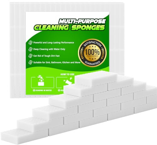 garvonti Sponge Eraser 20 Pack 2X Density and Long Lasting Melamine Sponges for Kitchen Bathroom Multi Surface Power Scrubber Foam Cleaning Pads - Bathtub, Floor, Baseboard, Bathroom, Wall Cleaner