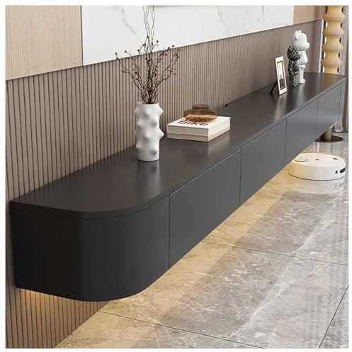 Aipunlus Wall Mounted TV Unit, Floating TV Stand Cabinet, Black Floating TV Cabinet with Doors in Media Wall Unit, Entertainment Storage TV Console for Living Room and Office (Black, 140cm/55.1in)