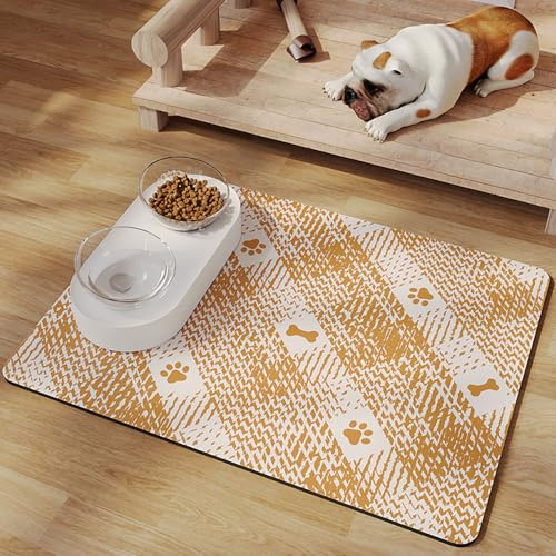 Mateju Napfunterlage Hund Katzen, Futtermatte Hund rutschfest Saugfähig Schnelltrocknend Futtermatte Hunde Katzen Matte, Napfunterlage Katze Hundenapf Unterlage (Orange,30x50cm)