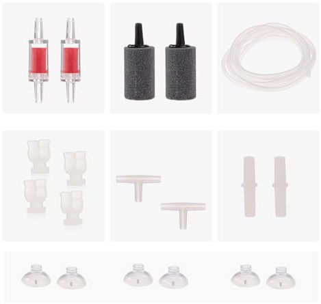 Aquarium Luftpumpe Zubehör Set mit Luftschlauch Luftsteine Rückschlagventile Saugnäpfe Anschlüsse