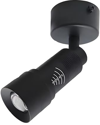 Faretto a fuoco regolabile a LED, lampada d'accento montata su superficie, luci spot per montaggio a soffitto o a parete, illuminazione zoom direzionale ambientale(Nero-12W,Bianco caldo-3000K)