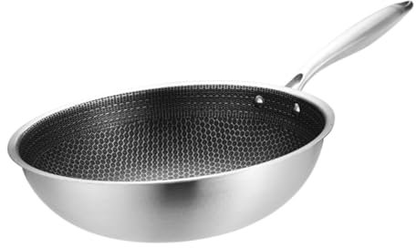 GLEAVI Wok De Acero Inoxidable Sartén Para Asar Todavía Funciona Sartén Para Saltear Ser Utensilios De Cocina Inoxidables Trabajo Pesado Woks Sartenes Multi Revestimiento Acero Inoxidable