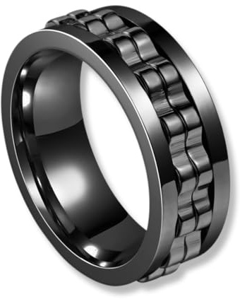 SGERUFZ 1 Anello Antistress, Fidget Ring Uomo e Donna, Anello Nero in Acciaio Inossidabile, Accessorio alla Moda, Regalo per Adulti (8 mm, 59,5 mm) (Nero)
