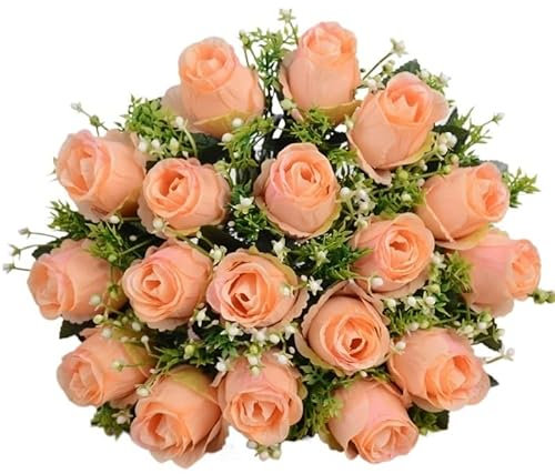 TENVORA Bouquet Sposa,Bouquet da Sposa Bouquet di Rose Artificiali da 18 Teste, Decorazione for Matrimonio con Rose di Seta, Bouquet da Sposa con Fiori in Mano(C)