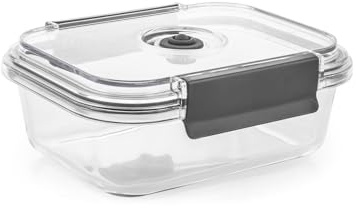 H&H Contenitore In Vetro Borosilicato 370 Ml Con Coperchio Ermetico E Valvola Sottovuoto, Rettangolare 15x11,5 Cm, Forno E Microonde (Senza Coperchio), Lavabile In Lavastoviglie