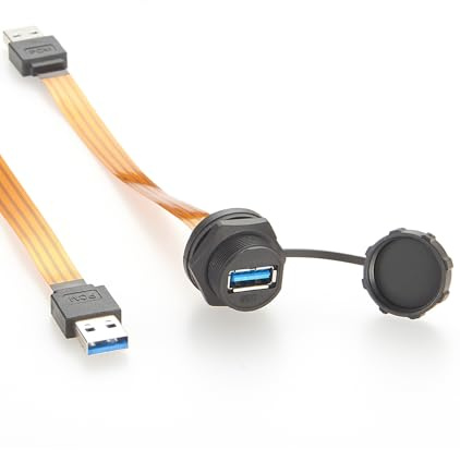 Plinkwirekb IP67 USB 3.0 Flush Panel Mount Extension Cable 5Gbps Type-A Male to Female FPC Flat Ribbon Flexible Data Cable for PC, Scanner,0.2M