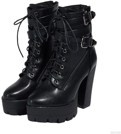 TNMIUH Bottines Plateforme à Lacets Femme, Talons Hauts 11,5 cm, Double Boucle, Bottes Élégantes et Sexy à Lacets, Noir,Marron