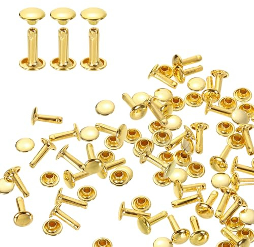 QUARKZMAN 100 Sets 8 x 12mm Leder Nieten Set Rundkopf (Gold) | Doppelkappen Hohlnieten Kohlenstoffstahl Snaps Röhrenförmige Metallstifte für Gürtel Dekoration Kleidung DIY Handwerk