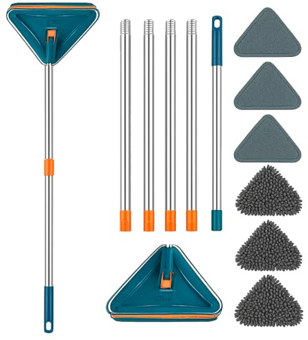 MopTriangolare Girevole a 360° con Manico Lungo Estensibile – Mop di Pulizia Multifunzionale in Microfibra per Pavimenti, Pareti, Soffitti, Finestra, Legno Duro, Piastrelle e Battiscopa