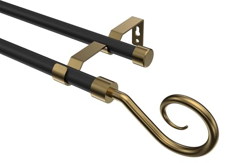INTERDECO Gardinenstange 16 mm 2-läufig, Landhaus Vorhangstange aus Metall, Schwarz mit Messing Antik, ohne Gardinenringe, zur Wandmontage, Typ 10154028, 280 cm