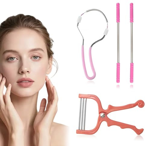 DEFIYEAR 4 Teiliges Set Gesichtshaarentferner für Frauen, Gesichtsepilierer Damen, Frühlings Gesichtsepilierer, Haarentfernung Gesicht Damen, Sanfte Haarentfernung für Oberlippe Kinn Wangen Hals