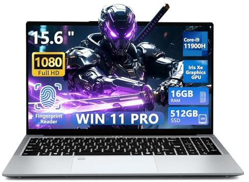 DIAKUOE Ordenador Portátil Core i9-11900H CPU, 15.6 Pulgadas PC Portatil Win 11 16GB RAM 512GB SSD, Laptop Teclado Retroiluminado, Desbloqueo Huellas Dactilares,Tipo C, BT 5.2, USB 3.0, RJ45