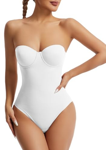 FEOYA Body Gainant Femme Ventre Plat Gaine Invisible Body Sculptant Soutien Gorge Femme avec Bretelles Réglable Amovibles Push Up Bodysuit Shapewear Combinaison Blanc M
