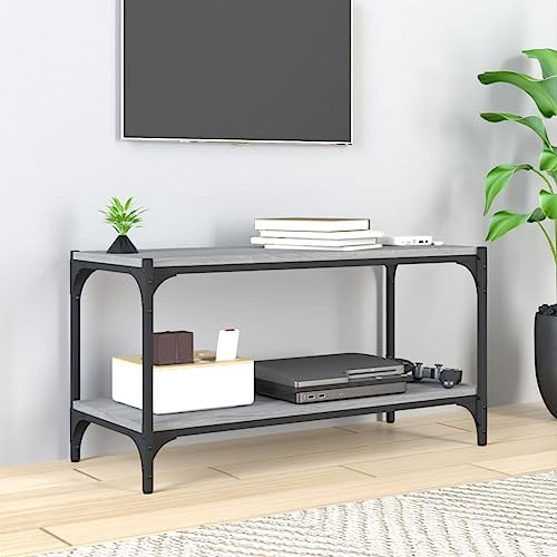 Owoxanthellate TV-Schrank Grau Sonoma 80x33x41 Holzwerkstoff & Stahl, Industrial Lowboard mit 2 Ablagen, Modernes Design & Robustheit für Wohnzimmer Flur Schlafzimmer