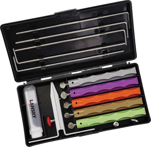 Lansky Diamond Sharpening System: Deluxe 5 Stone Diamond Knife Sharpening Kit with Extra Fine Horn & Brush - LKDMD5