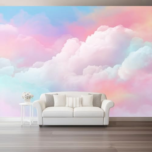 Carta da parati fotografica non tessuta Rosa, Fantasia Acquerello Nuvole murales per camera da letto soggiorno TV corridoio salotto - 200 x 141 cm