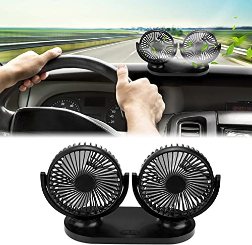 CFTGIW Ventilador de Coche de Doble Cabezal USB Aire Acondicionado Portátil Ventilación de Refrigerador Automático 12 V Negro Amarillo su Circulación Fabricada Ventilador de Longevidad USB Alta