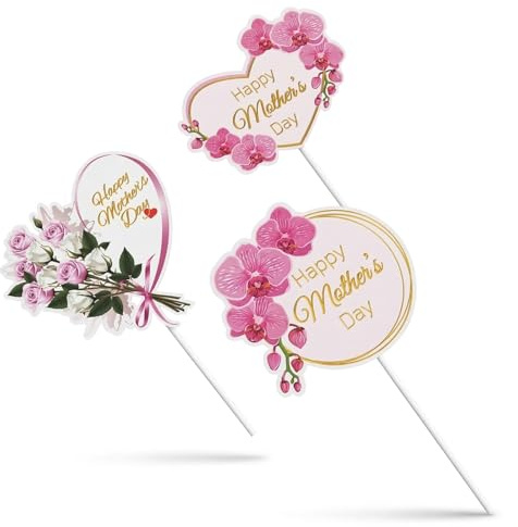 ARYIMYDP 15 Piezas Inserto De Pastel Topper De Postre del Día De La Madre, Diseño De Patrón Delicado, 3 Patrones Diferentes, Decoración De Pastel y Cupcake, Tarjetas De Papel rosa