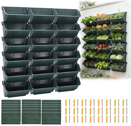 BORDRISE Jardín Vertical, Torre Plantas con Bolsillos Colgantes Y 18 Macetas Jardinera Vertical Pared Sistema Cultivo Hierbas Frutas Verduras Y Flores Muro Verde para Interiores Y Exteriores (Verde)