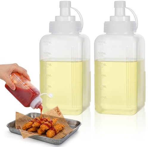2 Stück 600ml/20oz Weite öffnung Squeeze Flasche Für Saucen, Groß Quetschflasche Saucenflasche, Quadrat Ketchup Flasche Squeeze Bottle, Saucen Behälter Sossenflaschen Für Ketchup Dressing Condiment