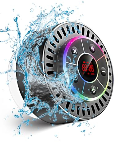 Wireless Shower Speaker, IPX7 Waterproof Bluetooth Audio Device with Strong Suction Cup, LED Screen & RGB Lighting, Support FM Radio Hands-Free Call, Rechargeable Portable Speaker for Bathroom, Party