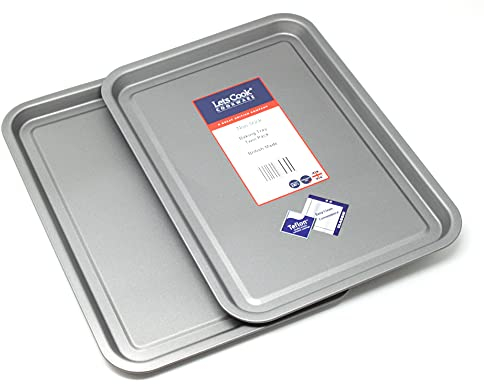 Lets Cook Cookware - 32cm Baking Oven Trays, Twin Pack (Set of 2), Teflon Non Stick, British Made