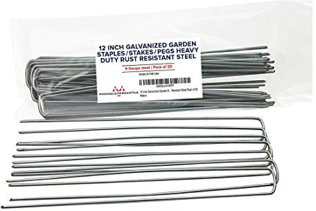 Pinnacle Mercantile 12 Inch Galvanized Garden Staples/Stakes/Pegs Heavy Duty Rust Resistant 9 Gauge Steel Pack of 20