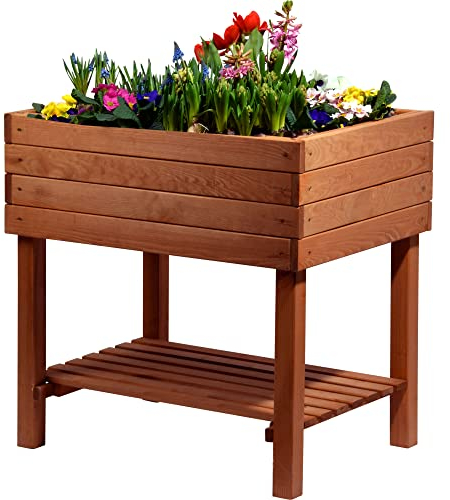 dobar® 58270e breites Hochbeet Kubus Massiv-Holz mit Ablageboden | Salatbeet Bausatz für Gemüse | Erhöhtes Gemüsebeet Garten & Balkon | Anzuchtbeet mit Füßen | 80 x 60 x 80 cm | Braun