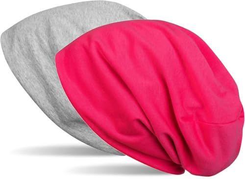 styleBREAKER Beanie vändbar mössa i enfärgad, slouchmössa, lätt och mjuk, lång mössa, unisex 04024115, Gråmelerad/rosa, one size