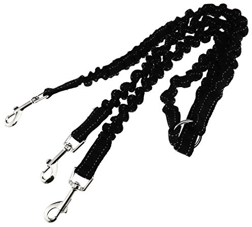 Correa de cuerda elástica para perro, 3 vías, sin enredos, color negro